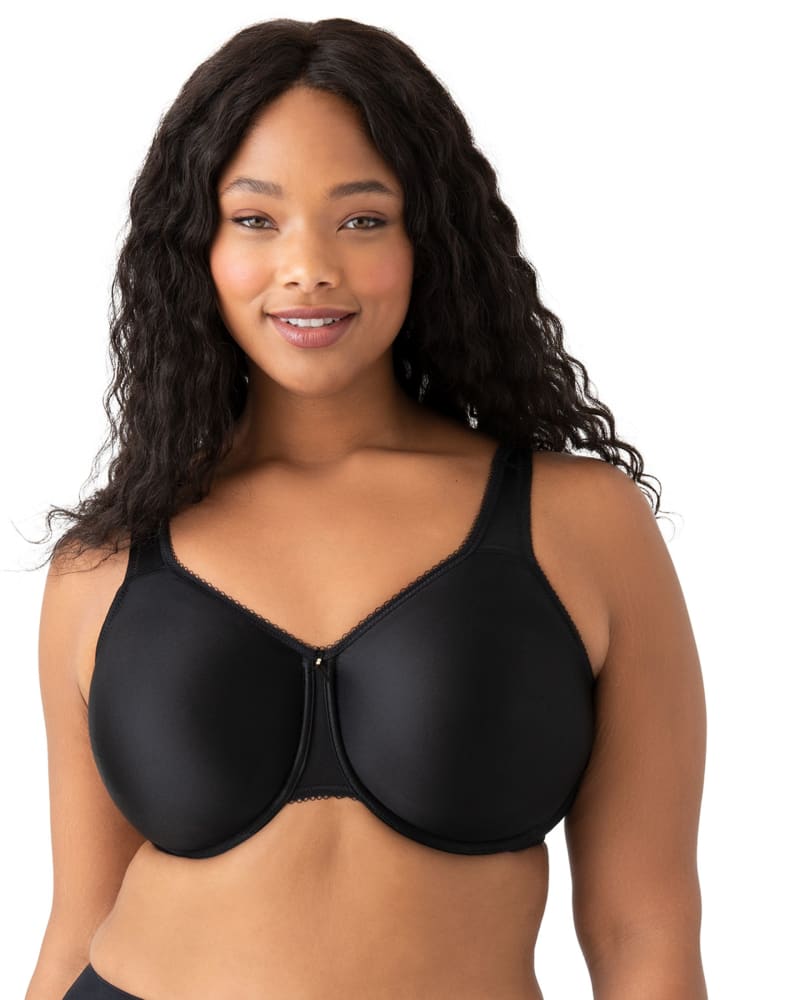 Front of a model wearing a size 42C Basic Beauty Underwire in Black by Wacoal. | dia_product_style_image_id:304033